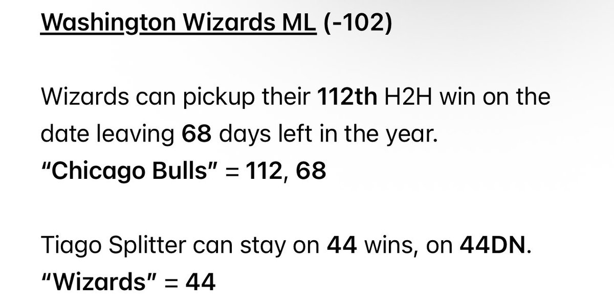 repl8ce's tweet photo. Washington Wizards ML (-102) ✅💰
Doesn’t get much more clean than that!
#NBA #Gematria https://t.co/gu2XOUpEVl