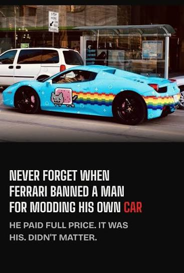 IrregularKnight's tweet photo. @musashi_gifu I've seen Toyota Hilux been modified to carry weapons in actual wars, let alone modifications done for visual pleasure. Ferrari threatened Deadmau5's parody mod, demanded he restore the logo and badges, but couldn't actually do anything to the colorful wrap itself. https://t.co/17tzifyfuK