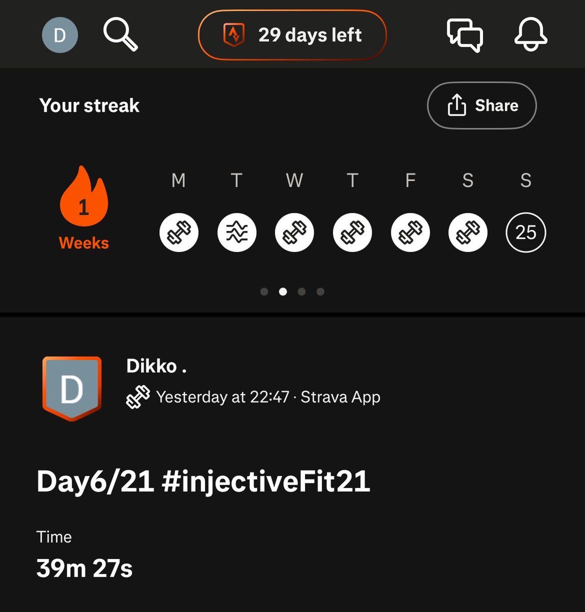 _iamdikko's tweet photo. Day6/21 had a really intense leg day i slept off soon as i got home and just posting๐
weekend? $INJ ninjas know no rest.
#InjectiveFit21 https://t.co/9voTM3pORz