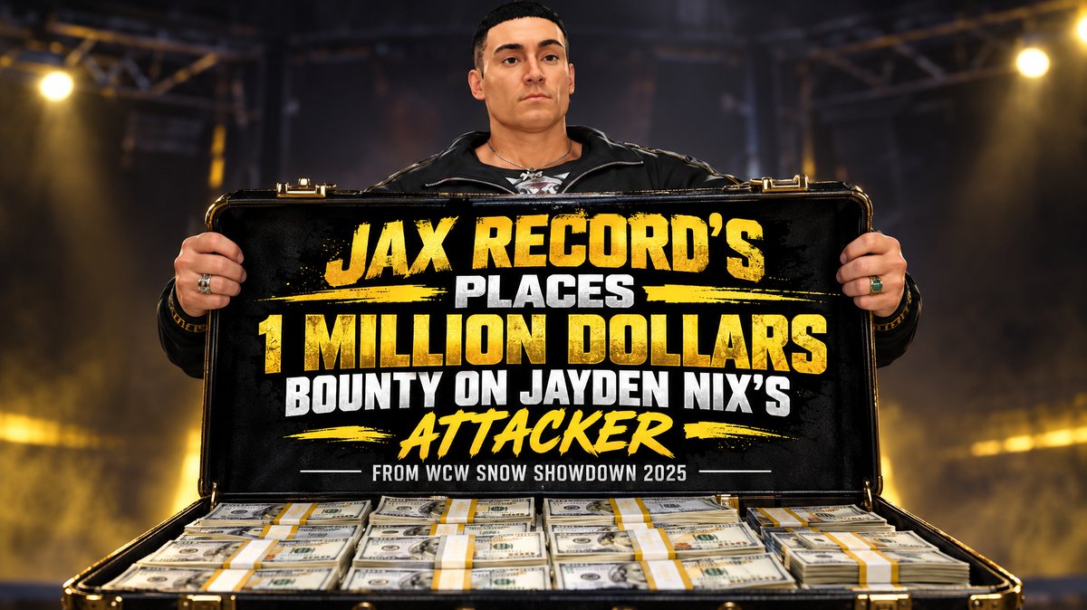 jtvwrestling's tweet photo. AS REVEALED AT JTV CHEMICAL WARFARE 2026, JAX RECORD IS BACK AND HAS PLACED A ONE-MILLION-DOLLAR BOUNTY ON JAYDEN NIX'S ATTACKER FROM WCW SNOW SHOWDOWN SHOW 2025 #JTVWRESTLING #jaxrecord #nokillsnodamage https://t.co/cFRmeDuwun