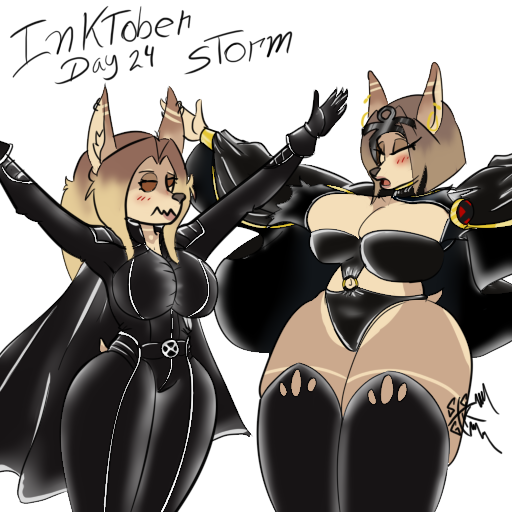 GreimLock701's tweet photo. Inktober Halloween Day 24: Storm
Arely and Maria are dressed as Storm—one in the version from the X-Men film, the other in the classic comic-book version.
"She was hoping the classic costume would be able to contain her mother’s bust."
arely and Marie of: @ArtBleez https://t.co/vTIH8sL8jd