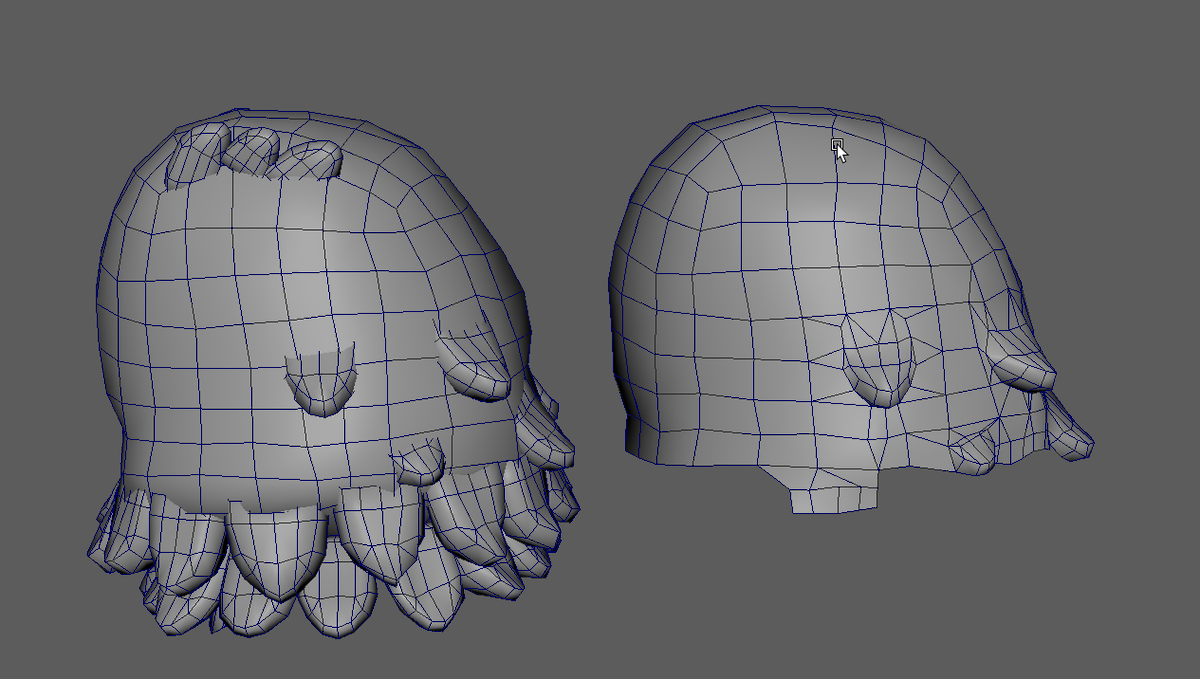 DMeville's tweet photo. Is there a better, more automated way to smoothly connect things together.  I have these "fur tufts" (left) that are just intersecting, and I want to merge them into the main mesh smoothly. Doing it by hand (right) is annoying (and time consuming lol) https://t.co/GinbX7GGSF