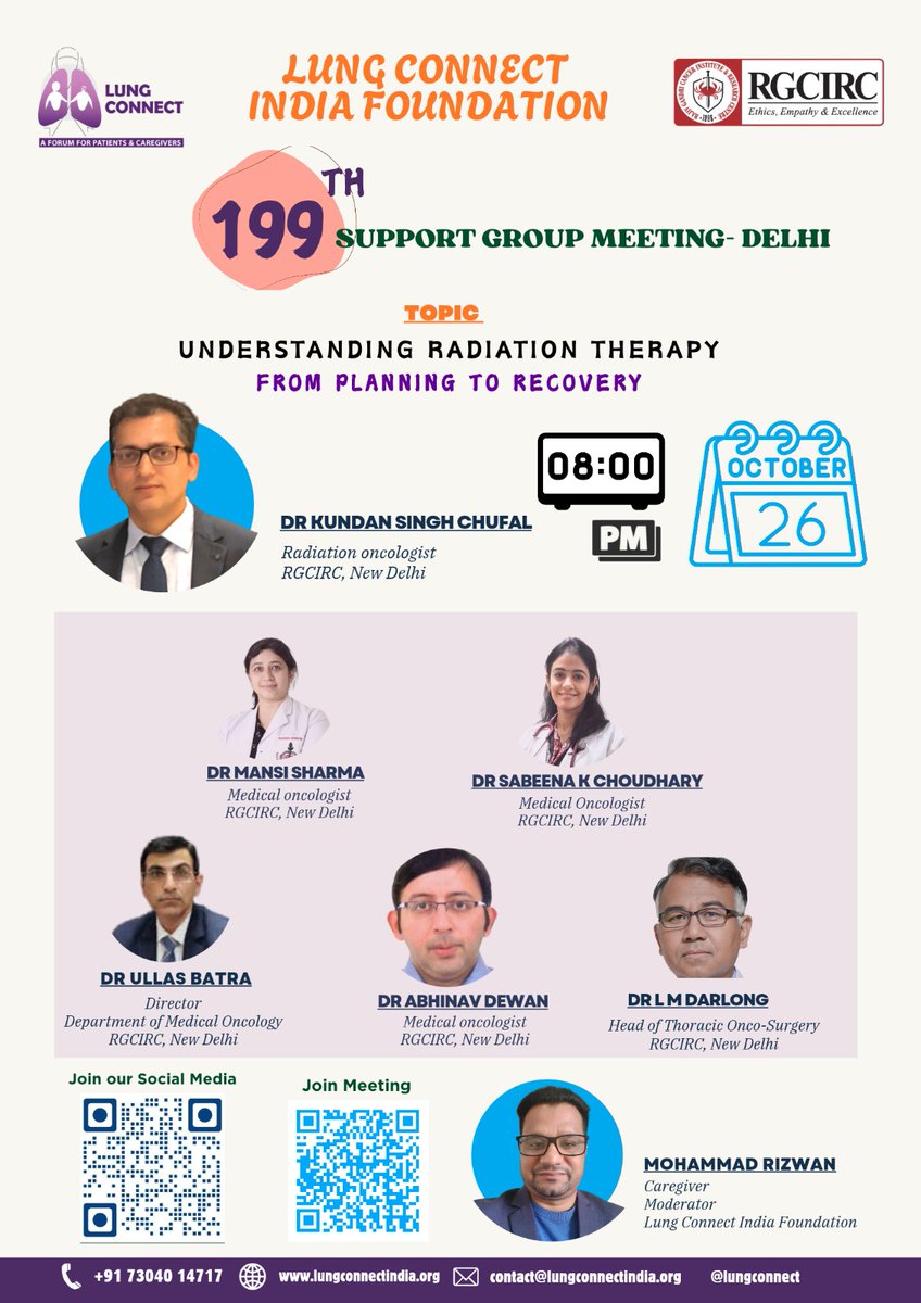 LungConnectIN's tweet photo. Lung Connect India Foundation invites you to join our 199th Support Group Meeting- Delhi Chapter
#LungConnectIndiaFoundation #LCIF #SupportGroupMeeting #RadiationTherapy #LungCancerAwareness #PatientSupport #CancerCare #PatientAdvocacy #Delhi #CancerAwareness https://t.co/5Esqs47B5n