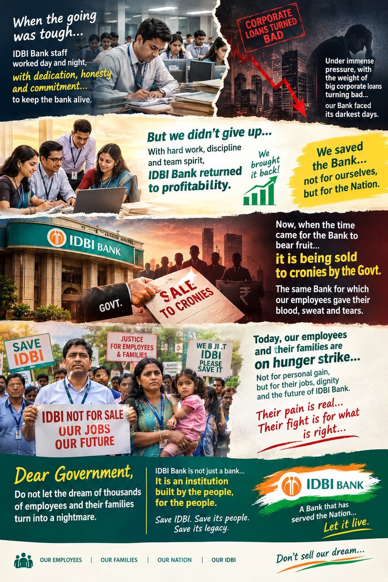 AIIDBIOA_BIHAR's tweet photo. IDBI Bank is part of India's banking legacy. Its contribution to industrial development, institutional finance and the evolution of the banking sector deserves serious consideration.

A decision affecting its future must consider more than the sale price—it must also consider long-term public interest.

Respect the legacy. Protect the public interest.

#StandWithIDBI #IDBINotForSell #SaveIDBIBank