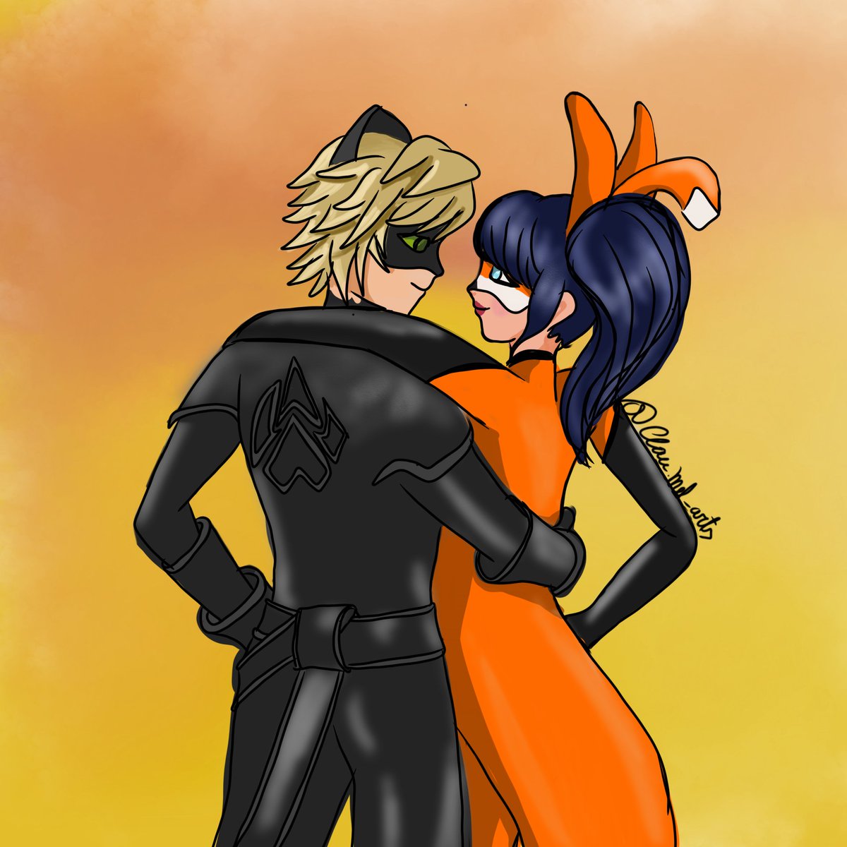 Claufermeel's tweet photo. Su Renardnoir con dos variantes 🖤🧡

#renardnoir #Chatnoir #Marinette 

#mlbtwt https://t.co/tXlqoOQkJJ
