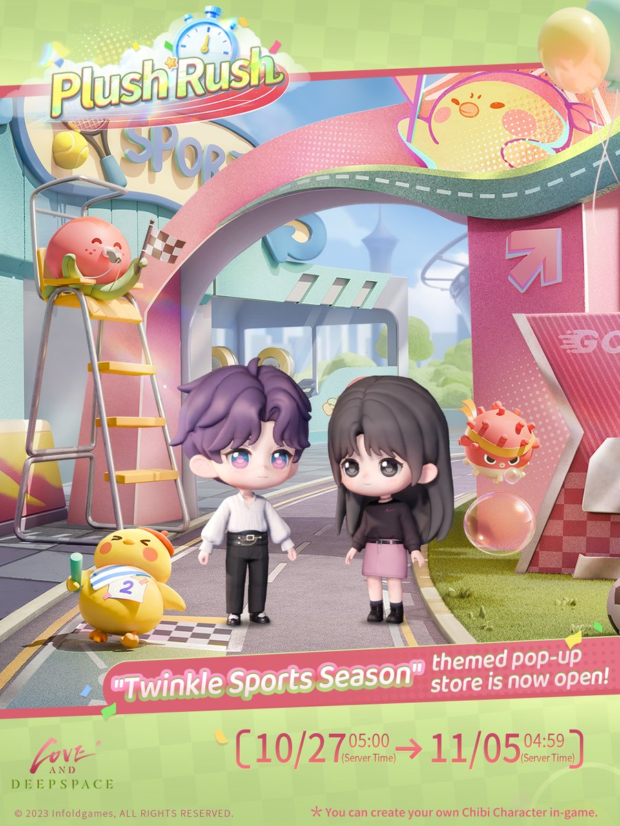 Love_Deepspace's tweet photo. Love and Deepspace | Plush Rush
"Twinkle Sports Season" themed pop-up store is now open! Sort the plushies with him!

Participate in the event, experience event-exclusive stories, and claim various rewards, including Universal Headwear [Fortune Claws], Chat Bubble [Pouty Rally], Energy Capsule: Powerful, and Chocolates. Plus, Rafayel's event-limited Message and Moment await!

💫Event Duration
From 05:00 on Oct. 27 to 04:59 on Nov. 5 (server time)

💫Exclusive Event Story: Acting Manager Days with Rafayel
Join Rafayel to run the "Twinkle Sports Season" themed pop-up store, and take the podium with Boing Fish and Artsy Birb!

💫Diverse Gameplay: Sort Plushies for Exclusive Prizes
Sort the plushies with Rafayel, and prepare for the pop-up store opening to obtain rewards including Universal Headwear [Fortune Claws], Chat Bubble [Pouty Rally], Energy Capsule: Powerful, and Chocolates.
———
🪐Official Discord: https://t.co/kBWEE5N5zY
🪐Download and Log in Now: https://t.co/lDyPk1dlan
#LoveandDeepspace
