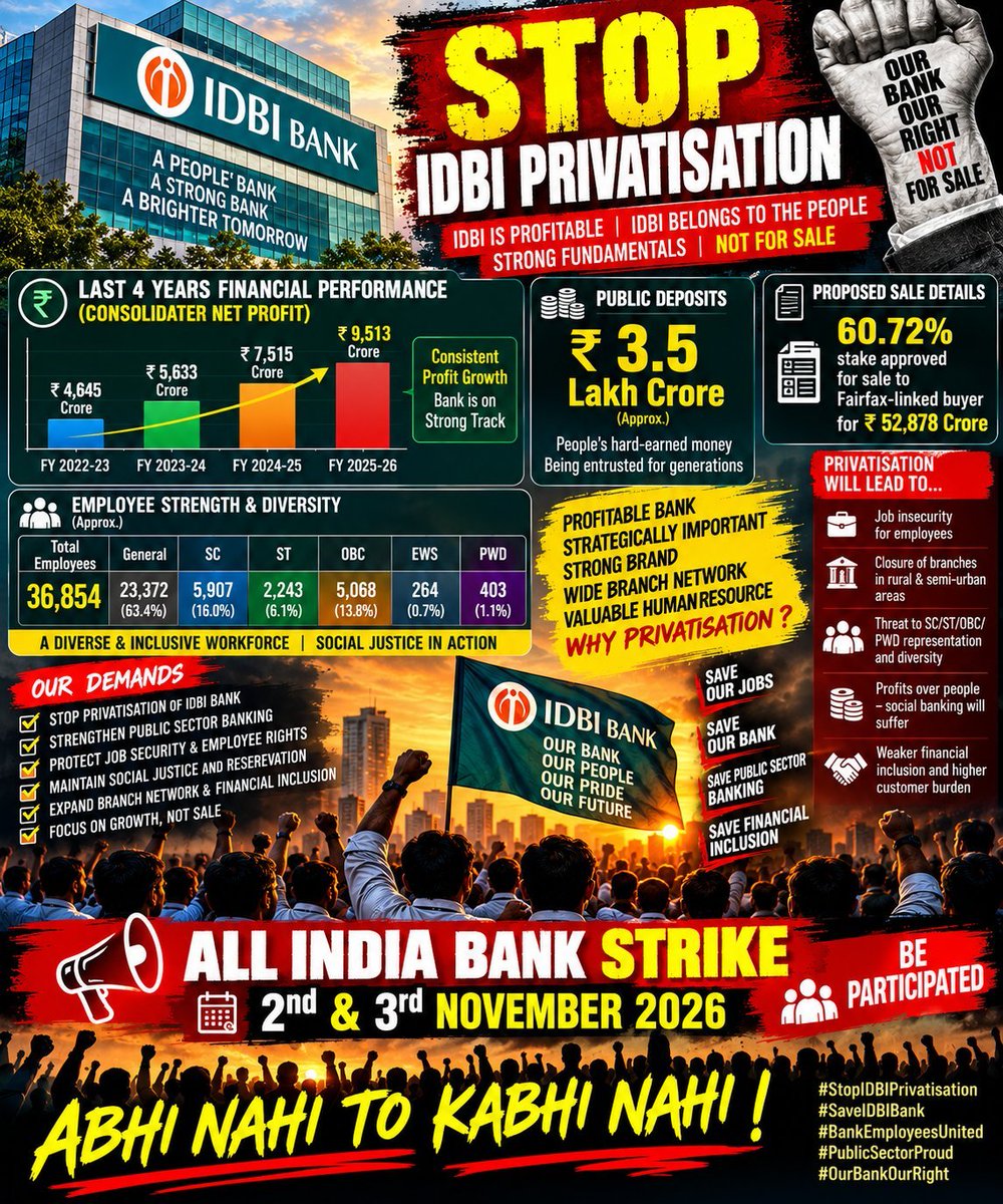 PrasadK77681967's tweet photo. #StandWithIDBI
#IDBIBankIsNotForSale 
#StopPrivatisation https://t.co/OVBQMzBca0