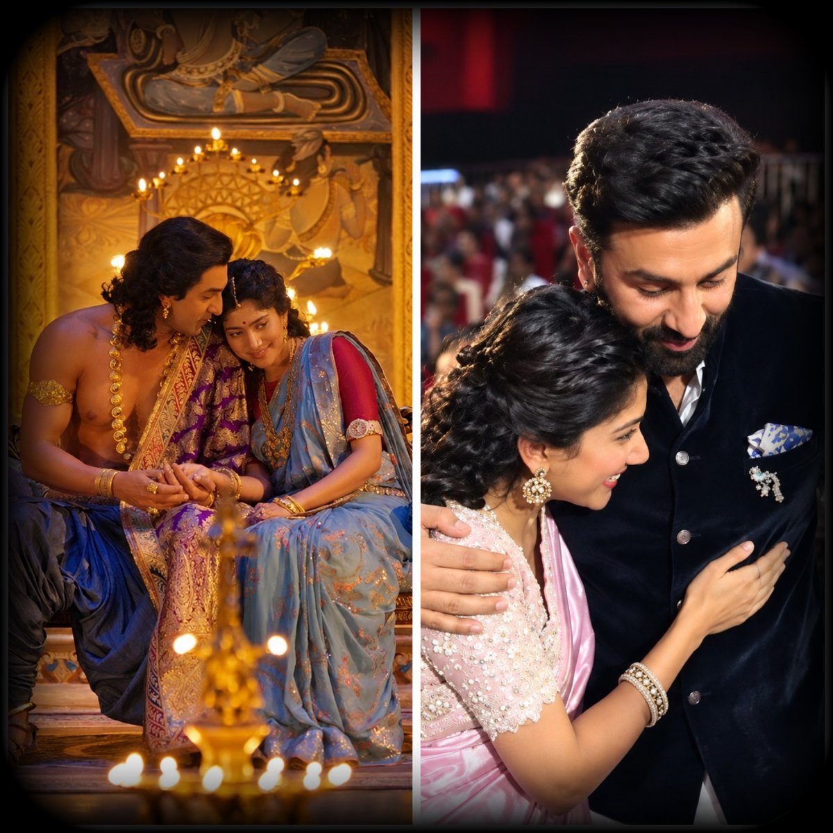 dmemorysnapper's tweet photo. Never doubt Nitesh Tiwari. 

A chemistry between two actors are also the reflection of their mutual understanding and respect for one another. 

[Ranbir Kapoor, Sai Pallavi, Ramayana ] 

Onscreen.                 Offscreen 
Chemistry.                 Chemistry https://t.co/DR5yc3e0ek