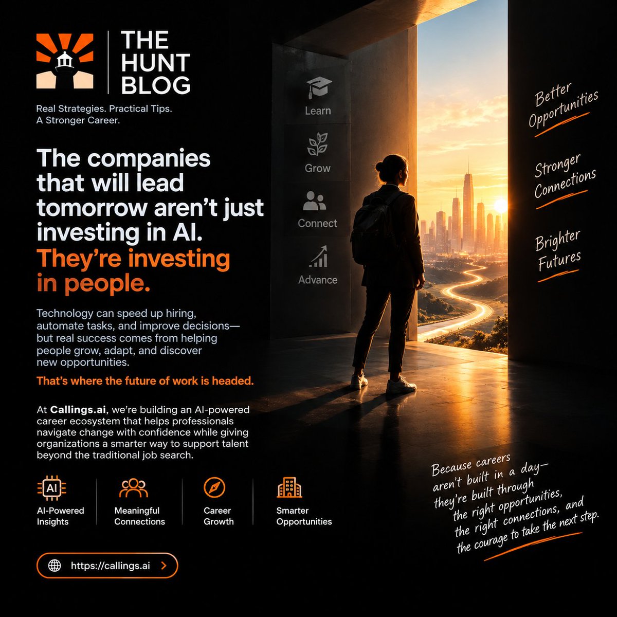 callingsAI's tweet photo. the companies that will lead tomorrow aren't just investing in AI

They're investing in people.

Technology can speed up hiring automate tasks and improve decisions but real success comes from helping people grow, adapt, and discover new opportunities.

That's where the future of work is headed

At https://t.co/NU5NvRNL76 we're building an AI-powered career ecosystem that helps professionals navigate change with confidence while giving organizations a smarter way to support talent beyond the traditional job search

Because careers aren't built in a day they're built through the right opportunities the right connections and the courage to take the next step

🌐 https://t.co/dDuZTG2gXJ

#CallingsAI #FutureOfWork #AI #HRTech #CareerGrowth #Innovation #Leadership