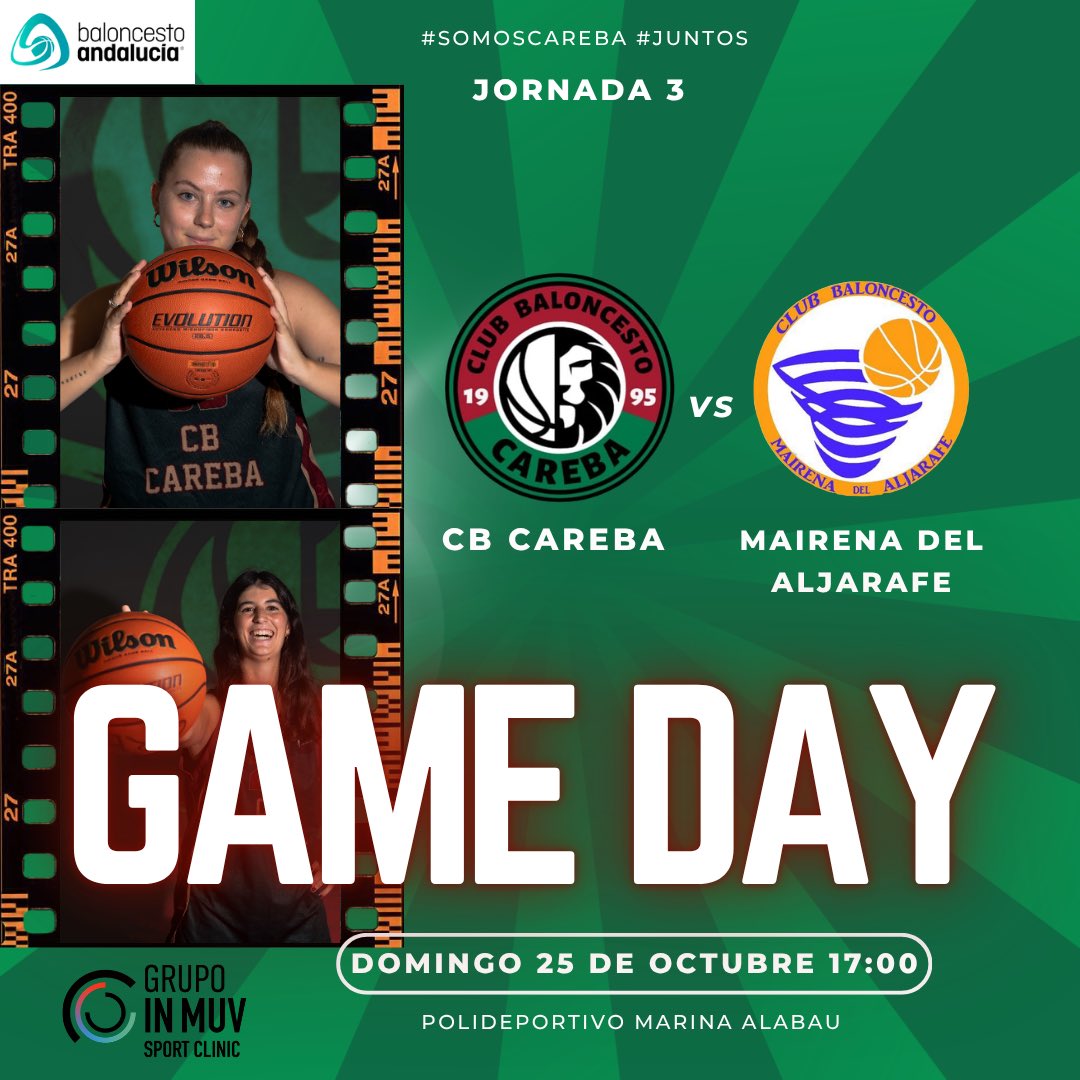 CBCareba's tweet photo. GAME DAY | JORNADA 3
Volvemos a la pista para enfrentarnos a @baloncesto_mairena_aljarafe en una nueva jornada de competición.
📅 Domingo 25 de octubre
⏰ 17:00 h
📍 Polideportivo Marina Alabau
¡Juntas! 💚❤️
#SomosCareba #Juntos https://t.co/UTD1QNBfT0