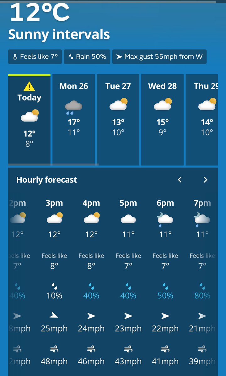 ChadWeather's tweet photo. You're not comparing like-for-like there in terms of wind values. 

The first one shows wind gusts as the values you see (normally average speeds) switch to gusts on the BBC app when gusts go over 39mph. 

The second image doesn't predict any gusts over 39mph so the values displayed stay at the average speed. Stupid I know. 

The Met Office website shows average and gusts whatever the speed. 

Here is Liverpool vs. Manchester. 

#StormBoelo
