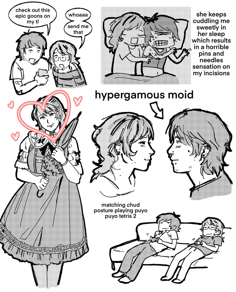 samsonboot's tweet photo. have been feeling extra obsessive and attached to my gf lately since shes been taking care of me after top surgery so i drew her a bunch of times. how it feels to have found your perfect match https://t.co/5NA5WxwHS9
