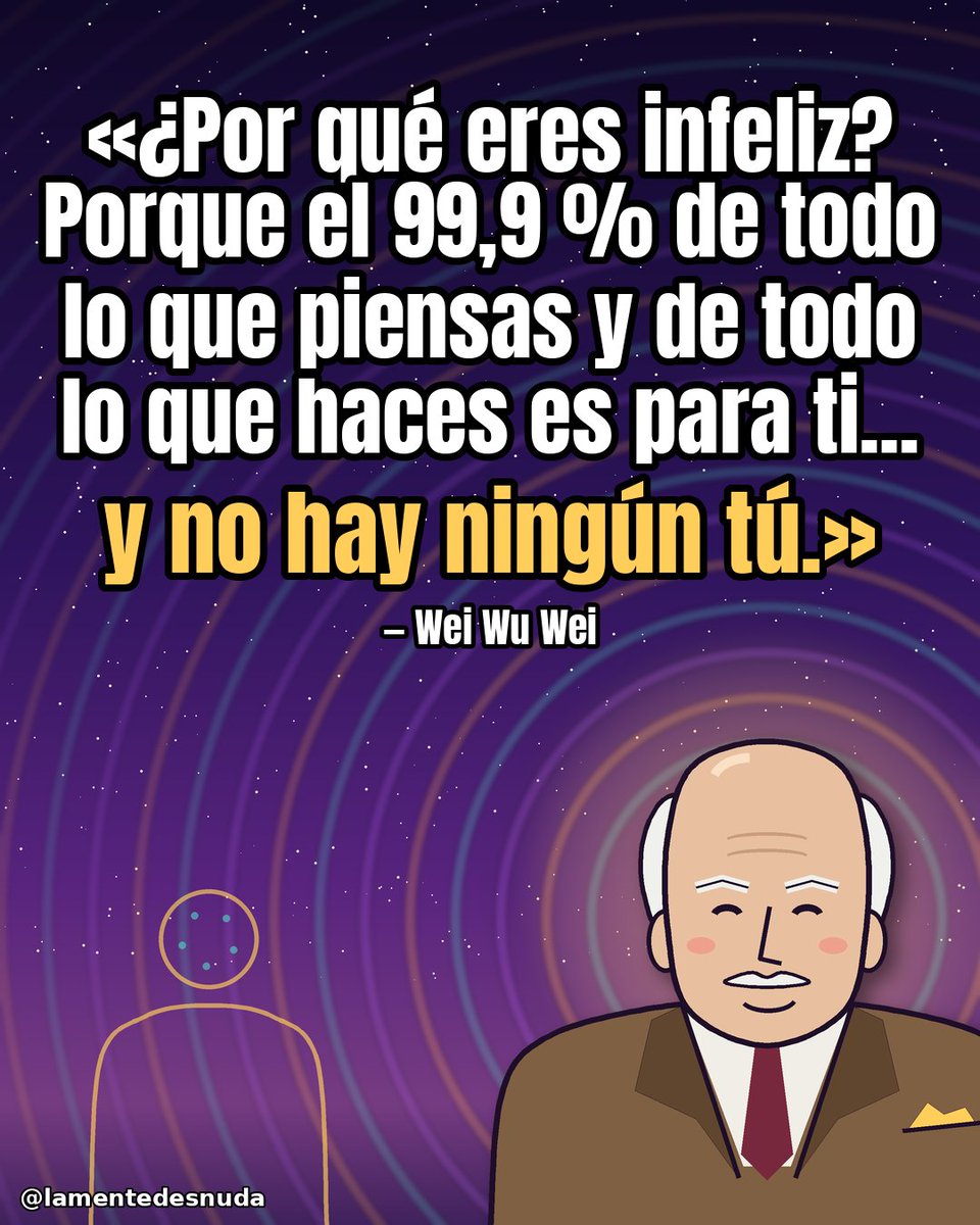 lamentedesnuda's tweet photo. Fíjate en lo que te preocupa ahora mismo. Casi todo lleva el mismo destinatario: tú. Y cuando vas a buscar a ese tú para entregárselo, no hay nadie en casa. Wei Wu Wei, Ask the Awakened. https://t.co/NOwj3CxvQg