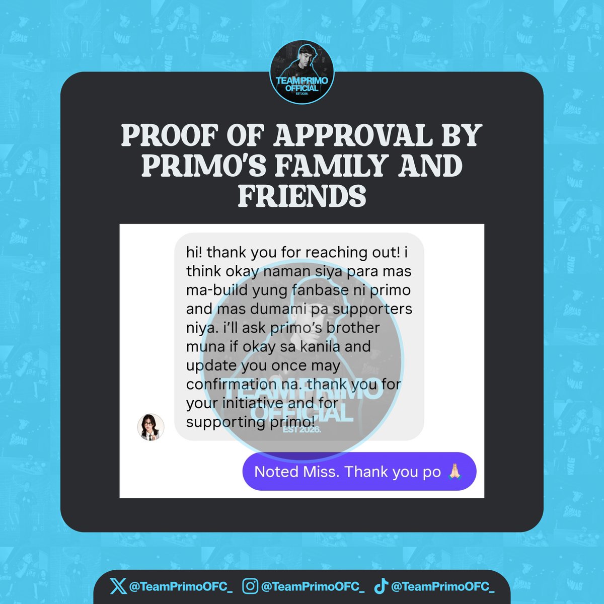 TeamPrimoOFC_'s tweet photo. 𝐅𝚰𝐍𝐀𝐋𝐋𝐘, 𝚰𝐓'𝐒 𝐎𝐅𝐅𝚰𝐂𝚰𝐀𝐋! 💫

From watching his vids online to cheering for him sa PBB, ngayon mas solid na ang support natin! 🫶🏻 Here's to more ganaps, achievements, and good things ahead for our Kwelang Creator ng Taguig! 😭🩵

#PrimoAlterado | #PBBCollab3point0 https://t.co/MBaUpPMVFU