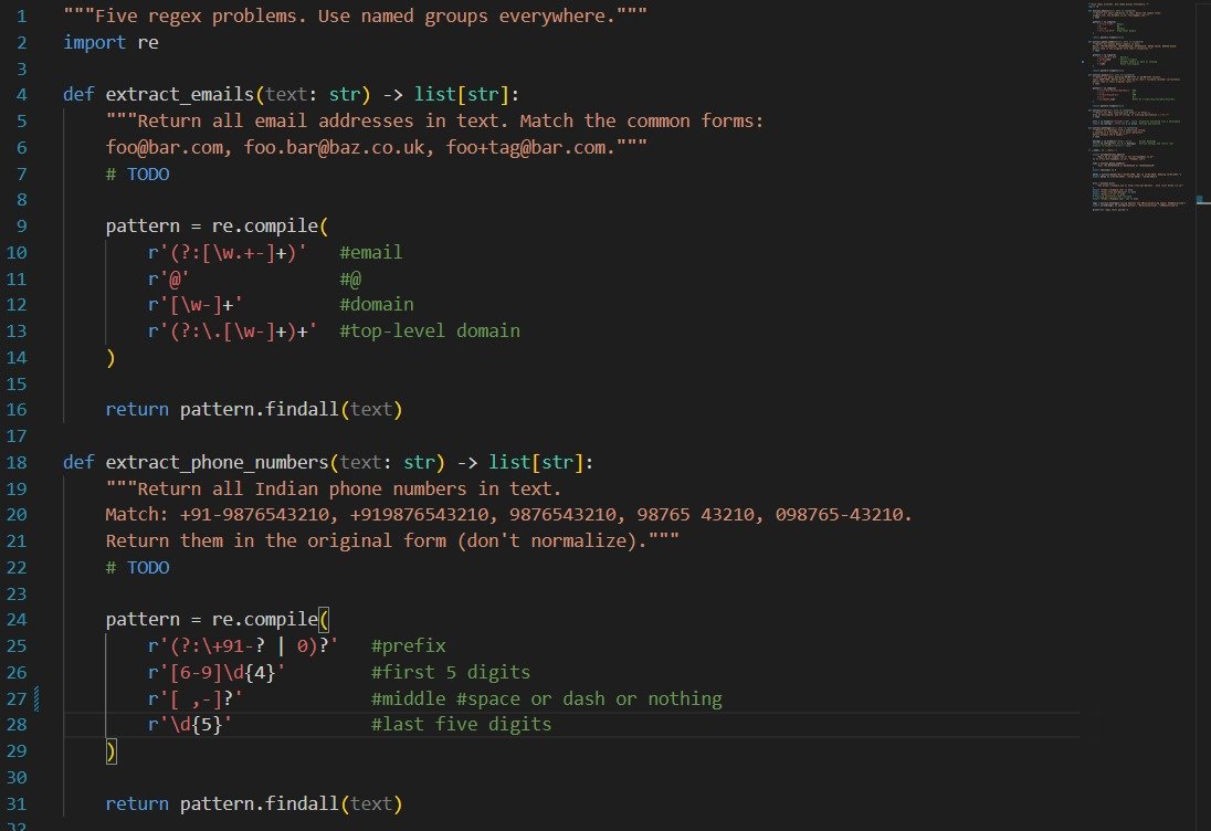 algoritesh's tweet photo. Day 6 of learning Python 

My hashtag extractor kept missing the last tag.

The culprit? One sneaky \s.

#\w+\s → needs whitespace after the tag ❌
#(\w+) → stops on its own ✅

A boundary is not a requirement.

#python #regex #100daysofcode https://t.co/ICyDy1N9Rb