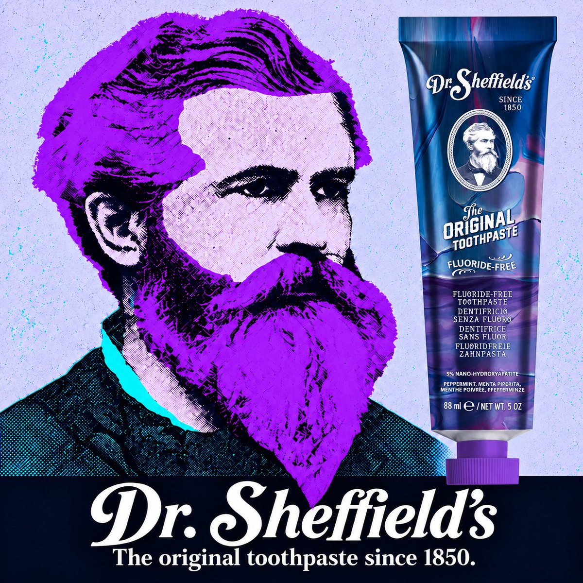 DrSheffieldsNat's tweet photo. A historic figure. A modern formula. 💜
Dr. Sheffield’s is stepping into a bold new era with 5% Nano-Hydroxyapatite Toothpaste. 
An original never stops innovating.  Dr. Sheffield’s. The original toothpaste since 1850.

#DrSheffields #NanoHydroxyapatite #Toothpaste #FluorideFree https://t.co/X62eu64JWz