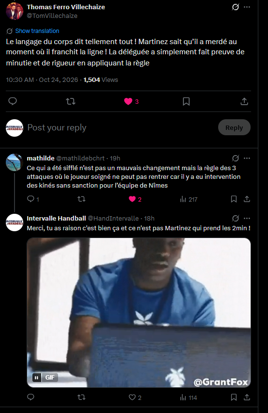 HandIntervalle's tweet photo. @FXHoulet @HandExtrabeIN @beinsports_FR Oui, ça a été expliqué en commentaire 😉 https://t.co/0vmzADo0bG