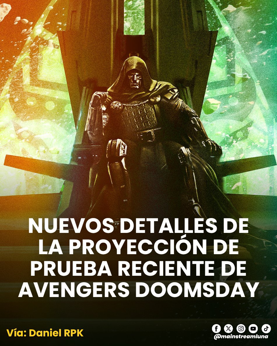 LunaMainstream's tweet photo. FUE POSITIVA 📽️✔️ El insider Daniel RPK ha compartido nuevos detalles de una reciente proyección de prueba de #AvengersDoomsday.

• La película ha recibido críticas positivas

• La duración es de alrededor de 2 horas y 50 minutos 

• Doctor es uno de los mejores villanos del MCU, a la par de Thanos

• Cyclops destaca de manera sobresaliente

• Actualmente tiene escena importante después de los créditos