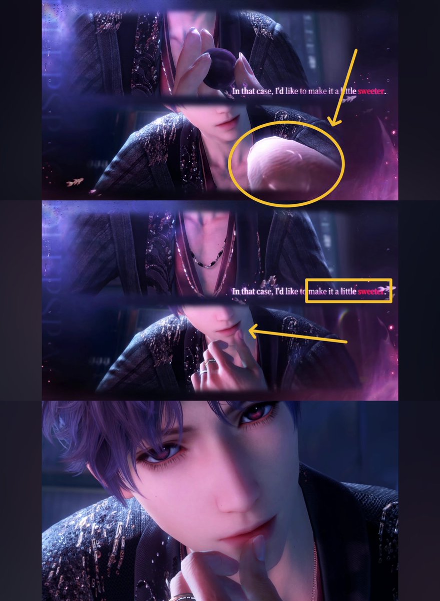 rafayelmuse0306's tweet photo. Rafayel's flirting skills really in another whole level 🥵🔥

Just in case you were too busy staring at our fishie's face and missed why he keeps finding excuses to get close to our hands AGAIN and AGAIN. Pay attention to the beginning! When Rafayel gently guides our hand to tap along and then raises his glass, a drop of liquid runs down the side of the glass and lands on our wrist.

And that's when Rafayel brings his lips close to our wrist to lick that drop away. The way he does it so naturally while being SO FLIRTATIOUS😭

And later, when we're eating grapes, Rafayel takes the juice from our lips and wipes it onto his own lips. Then he asks whether he's talking about the grapes or about us. Well, we'll leave that for everyone to figure out for themselves👀

Rafayel literally the God of Seduction?! His flirting skills just keep getting more and more dangerous🫠💋

#Rafayel
#LoveandDeepspace