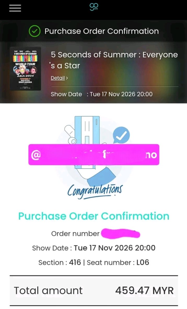 pedimgeni's tweet photo. WTS 5 Seconds of Summer Everyone's a Star Tour ⭐ Day 1
Date 🗓️ 17 November 2026

Price 💰 RM 299 (original price RM459)

Can negotiate ‼️✅

Section 🎫 CAT 4 | Section 416 (1 ticket)

Please DM for proof 

#5sos #5secondsofsummer #5sosinKL https://t.co/IkFhI8kxiL