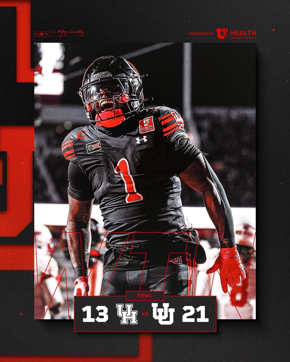 Utah_Football's tweet photo. UTAH WINS‼️ UTAH WINS‼️

Utah: 21
Houston: 13

#GoUtes | #RSNB | @UofUHealth https://t.co/q3P8jPhhLJ