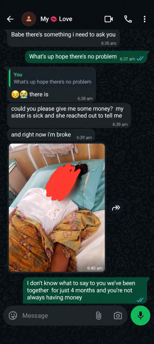 UgoLagos's tweet photo. THIS GIRL REALLY THINKS I'M STUPID!
We've only been dating for 4 months, and she's already asking me for money because her sister is sick. I sympathize with her, but how did her family's problems suddenly become my responsibility? Am I dating her or her atm? https://t.co/1ogDnepLsx