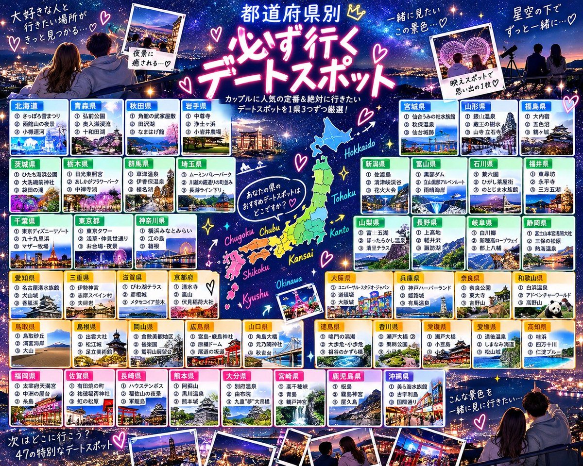 16frkk's tweet photo. 47都道府県別
必ず行くデートスポットはこれ… https://t.co/izLdzmZ9aK