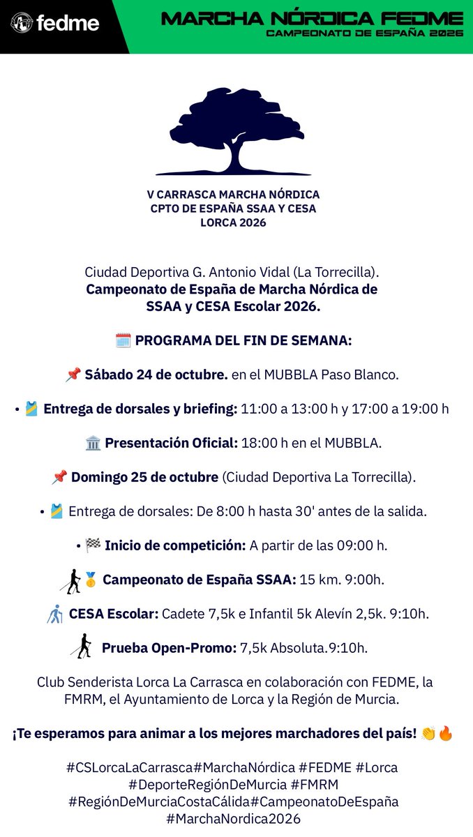 DeportesLorca's tweet photo. 👟Domingo  de Campeonato de España de Marcha Nórdica  por comunidades autónomas con @La_Carrasca  en el C.D. Ginés Antonio Vidal-La Torrecilla. 

👏🏻 Ayer tuvo lugar la recepción de los participantes en el museo del @PasoBlanco_3 y hoy se disputan las diferentes pruebas. https://t.co/OwyaCOB1pE