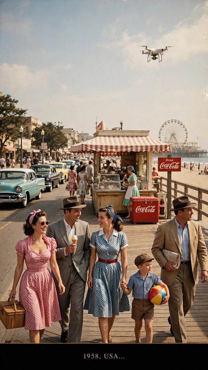 mrjam804's tweet photo. 🇺🇸 This beach boardwalk is from 1958... but ONE thing doesn't belong. Can you spot it?? 🔎 #1950s #Nostalgia https://t.co/MKEjiLtrCn