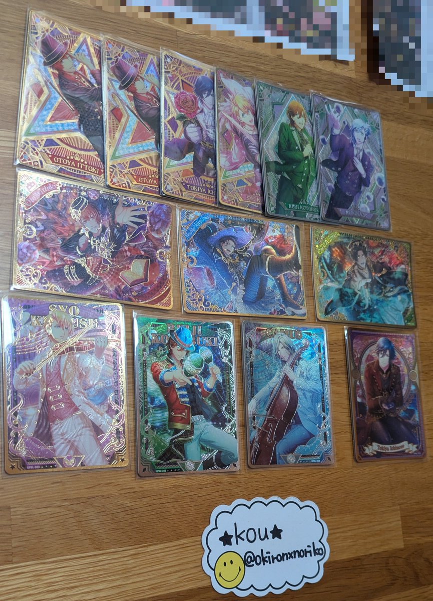 okironxnoriko's tweet photo. 【交換】うたプリ ビジュコレ Vol.1 vol.2 vol.3 vol.4 vol.5 SR 特典

譲:音也.真斗.トキヤ.レン.翔.セシル.嶺二.藍.カミュ

求:蘭丸(画像３)または特典(画像４)

別ポストにNRあります
一部お声がけ中
検索からお気軽にお声掛けください
よろしくお願い致します https://t.co/Z4yibyZKuI