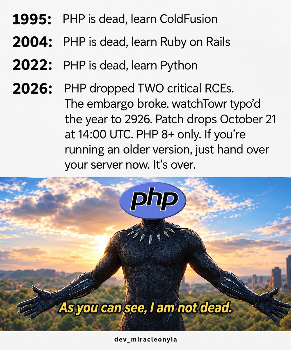 Techbrother001's tweet photo. They Said PHP Was Dead… But PHP Is Still Standing 😂🔥

#PHP #WebDevelopment #Coding #ProgrammerLife #SoftwareDevelopment #JavaScript #Python #BackendDevelopment #TechMemes #DevHumor #WebDev #dev_miracleonyia https://t.co/64tPrW6IVD