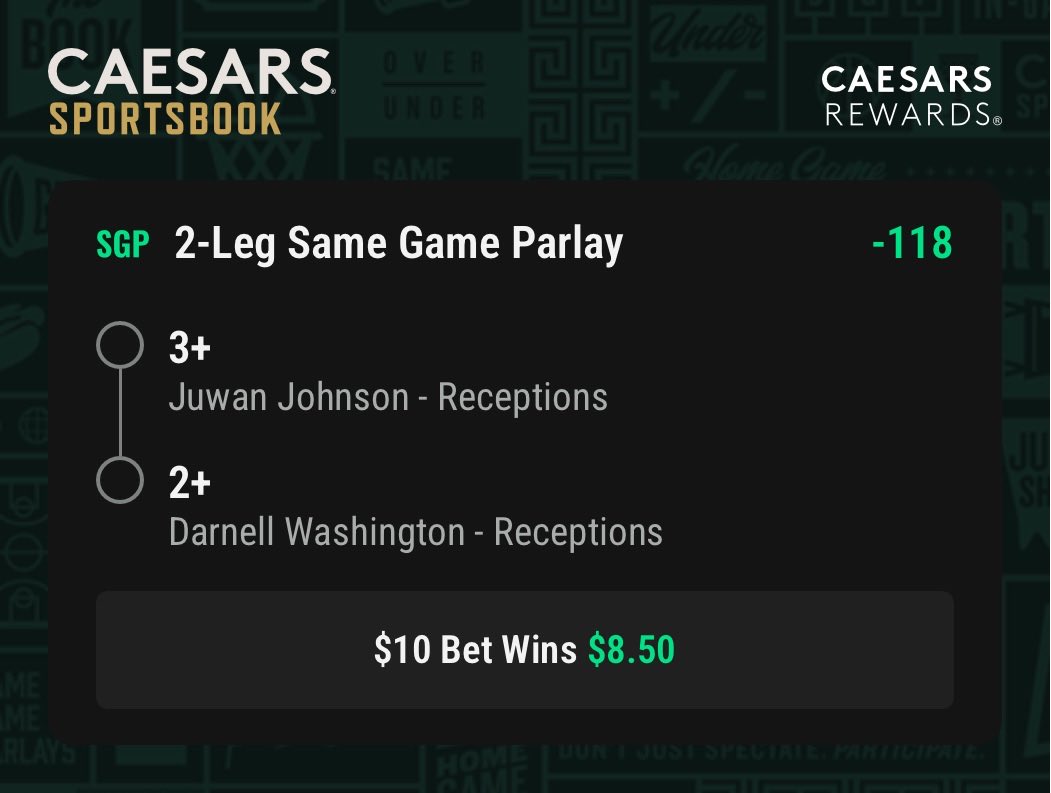 BetStackz's tweet photo. 2-leg SGP at -118 🎯
Juwan Johnson 3+ receptions
Darnell Washington 2+ receptions
Let’s cash it. https://t.co/Fobf9XyXTP