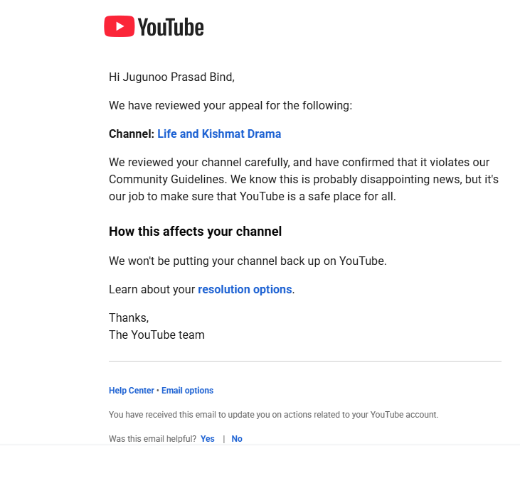 JugunooPrasad's tweet photo. Dear @TeamYouTube, My old content faced copyright, so I made 'Life and Kishmat Drama'. Unknowingly uploaded 2-3 videos against guidelines here. I accept my mistake. Request a human re-review. Give me one final chance to correct it. Channel Name: Life and Kishmat Drama https://t.co/HfeN3PJh4f