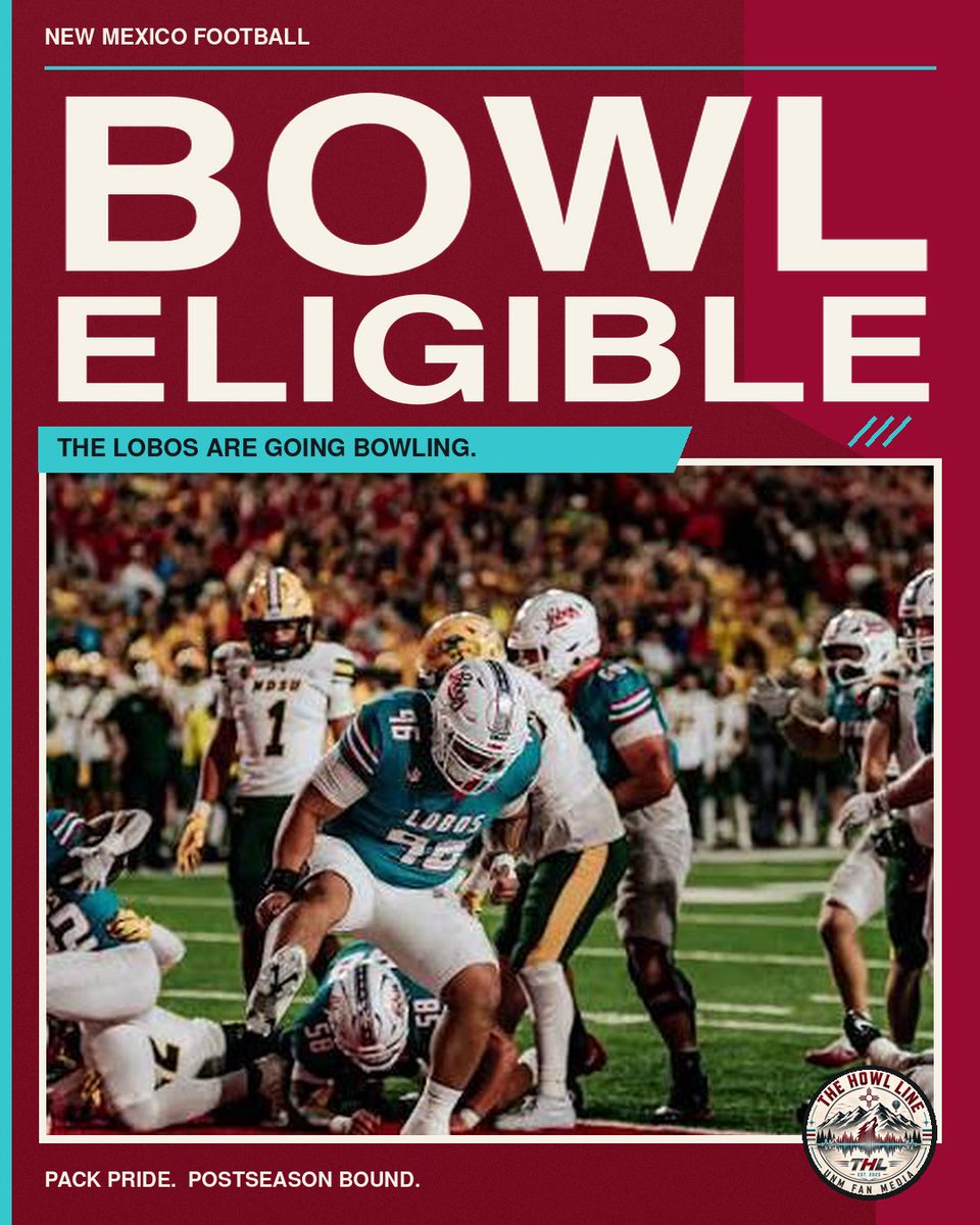 TheHowlLine's tweet photo. 🐺🎳 THE LOBOS ARE BOWL ELIGIBLE!!!

SIX WINS. Another milestone for Coach Eck and the guys fighting for NEW MEXICO. ❤️🤍

Lobo Nation, celebrate this one but we’ve got MORE TO PLAY FOR. Keep showing up. Keep getting loud. This team isn’t finished. 🔥🏟️

#GoLobos #BowlEligible #TheEckEffect #TheHowlLine
