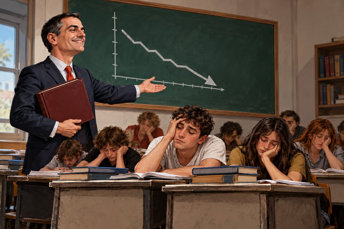 profsecundario's tweet photo. El principio educativo que rige en el socialismo español es igualar por lo bajo, es decir, esa visión pseudocaritativa que, para evitar el fracaso de unos pocos alumnos, obra un sistema ideado para que fracasen todos.
Ayuda al buen funcionamiento de este sistema de fracasados el ínfimo nivel cultural de sus inventores, cuya egolatría de tuertos ignorantes les hace desear en el prójimo la ceguera que los haga emperadores y, evitando así el anuncio de su mísera desnudez, su público aborregado les dispense miradas vacías pero embelesadas y gestos de anémica sumisión.
Esta igualación por lo bajo ha llegado al extremo insoportable de la transgresión de la ética, hasta el punto de que el socialismo español está pretendiendo (por ese mismo cálculo electoral que obtiene buenas cosechas de la extensión del yermo) imponer la moral de los golpistas a los golpeados y la de los asesinos a los asesinados. Esa es su agenda: igualar por lo bajo y nivelar por lo miserable.