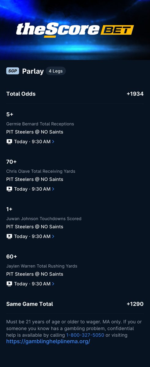 RunItUpRanch's tweet photo. 4 TD Scorers I like:

DK Metcalf +180
Chris Olave +200
Pat Freiermuth +220
Juwan Johnson +250

Parlay all 4 +6500 will be placing 0.05U on this

Plus a lay I like for the morning slate
These are not official plays just for some fun. https://t.co/qfRsHx6Ecd