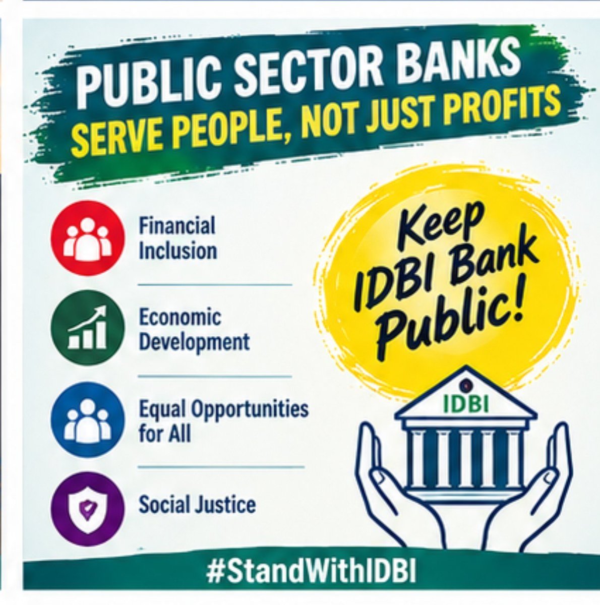 Ashasindhu's tweet photo. Stop the stake sale! Protect social banking, equal opportunities and public accountability.
#StandWithIDBI #SaveIDBI https://t.co/zhmlyWMsR4