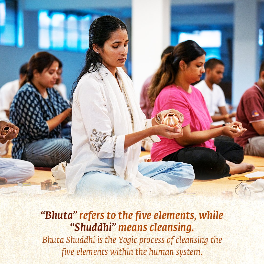 ishafoundation's tweet photo. The physical body is a manifestation of five elements: earth, water, fire, air and space. Bhuta Shuddhi is a fundamental Yogic process that cleanses these elements within the human system, supporting harmony, balance and enhanced capabilities. https://t.co/MNhJF5eNQQ