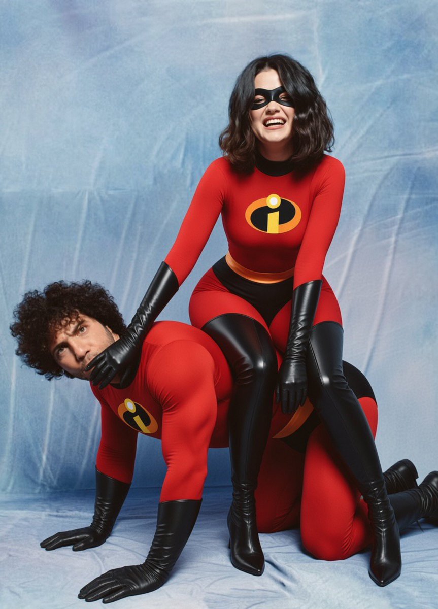 LORDGURU001's tweet photo. Selena Gomez and Benny Blanco as Elastigirl and Bob for Halloween https://t.co/wHWG8oFMNy
