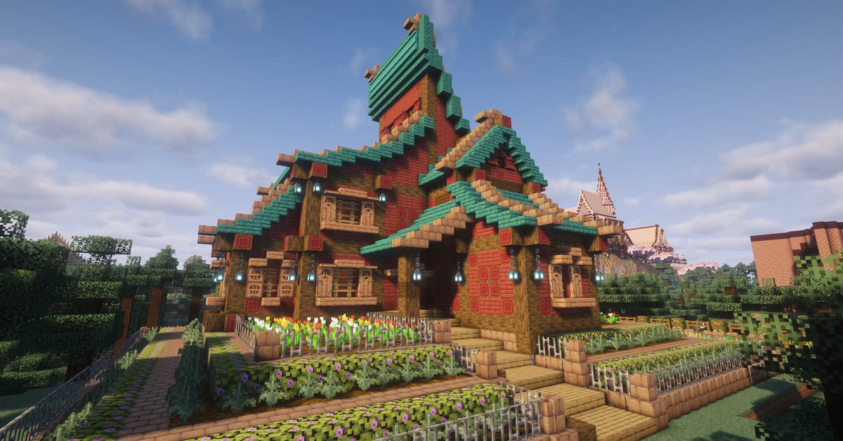 from_shawshank's tweet photo. 昔建てた建築を移設して左側に畑を増設してみました！

#Minecraft #マイクラ #マインクラフト https://t.co/sO4hs749mw