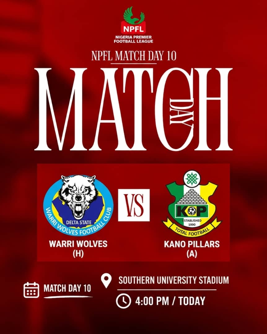 NPFLmerchandise's tweet photo. Warri Wolves 🆚 Kano Pillars 

The Seasiders meet Sai Masu Gida! 

Which side are you representing this Match Day? Warri Wolves or Kano Pillars? 

Your club jersey deserves to be seen. Rep your club colour and fill the stand. 
🛒https://t.co/icrIoy9tau

#NPFLMerchandise #NPFL #MD10 #WarriWolves #KanoPillars #EUROMATCHNPFL #footballfans