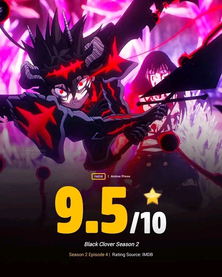 HikariSuzuki14's tweet photo. Black Clover Season 2 Episode 4 Debut with 9.5 on IMDB. https://t.co/ik00lo0acp
