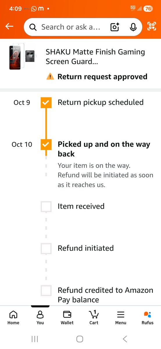 Mint1649076's tweet photo. @amazonIN refund not received.  Item picked up by your carrier on 10/10 /26.
So item gone . Money also gone. https://t.co/Fq9FvVLhRA
