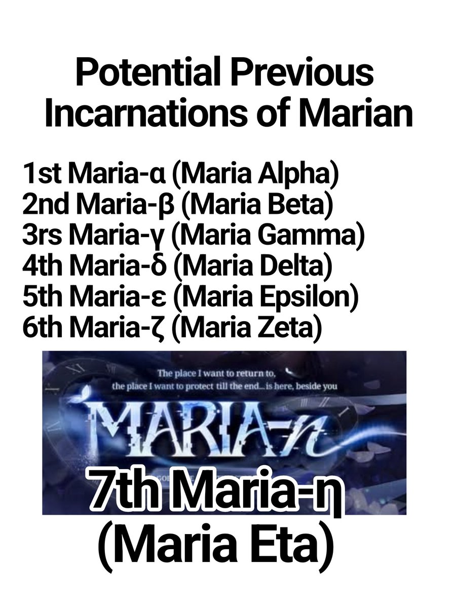 Dimatarok's tweet photo. In support of the Clone Theory, I suggest that she is supposed to be Maria-η (Maria Eta). But given the lowercase η looks like n, she misread it as Maria-n, which in turn became Marian.
#니케
#ニケ
#NIKKE https://t.co/zbNcUAztjD