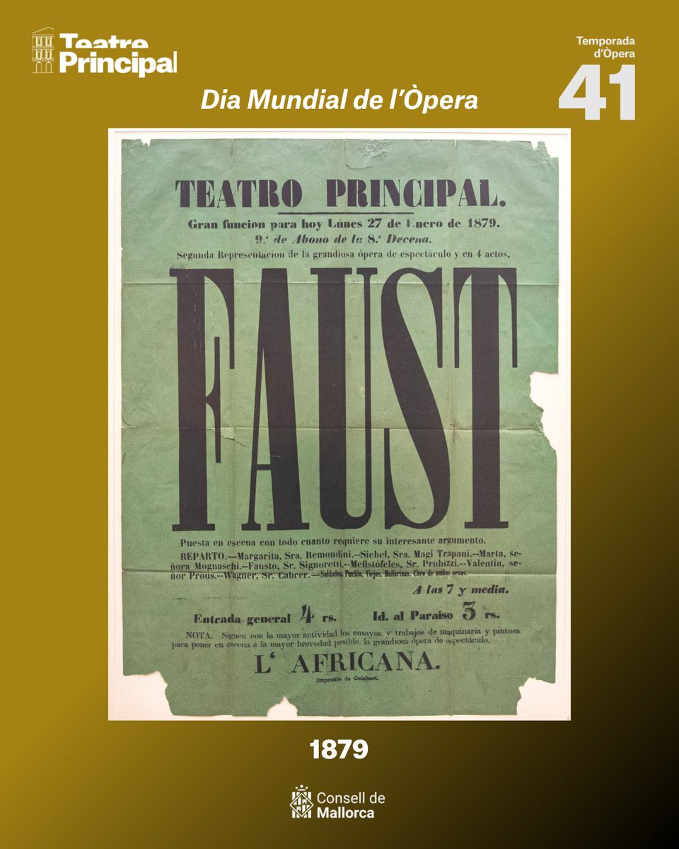 teatreprincipal's tweet photo. Feliç Dia Mundial de l'#Opera! 🎉
Al Principal ho #celebram preparant l'#estrena de #Faust per al pròxim dimecres, i recordant altres ocasions en què aquest títol de Gounod ha omplit el teatre.
Enguany arribem a la 41 edició de la Temporada d'Òpera, i esperem sumar-ne moltes més!