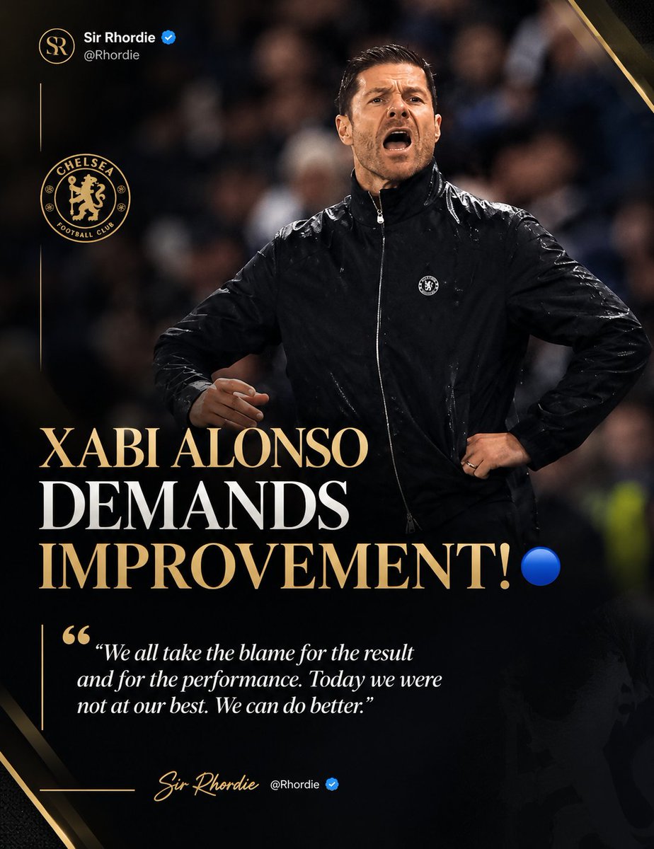 Rhordie's tweet photo. 🚨 XABI ALONSO WANTS A RESPONSE! 🔵

No excuses. No finger-pointing.

Chelsea must learn from their mistakes, show more maturity and take collective responsibility.

The response on the pitch matters more than the words. 💙

#CFC https://t.co/EdHtzZT5SV