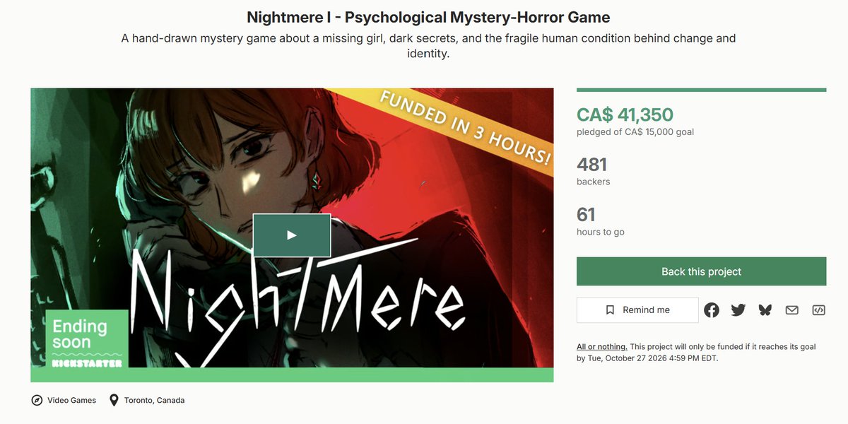 cupkisu's tweet photo. 61 hours left to back my detective psychological horror game!

No AI.

I spent 2 years learning to draw from scratch to make it.

Now I'm making the full thing!

#indiegames #NOAI #horrorgames https://t.co/XMQ9JD3ZN0