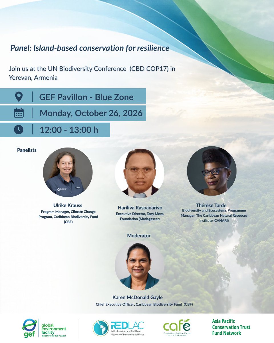 RedLAC1's tweet photo. 🌊🌿 How can island conservation build climate resilience?

Join RedLAC at #COP17 to explore sustainable financing, local solutions, and partnerships protecting island biodiversity.

📅 Oct 26 | 12:00–13:00
📍 GEF Pavilion – Blue Zone
@FondoMexicano @caribbiofund https://t.co/CoqCZRjvgk