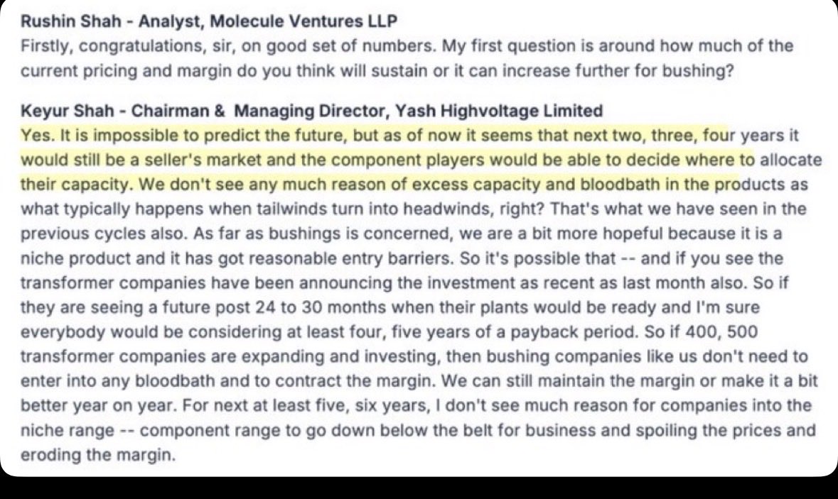 Fin_God1's tweet photo. Yash High Voltage 61% up from the buying price within 5 months. 

Always look for company with massive sectors tailwinds and demand supply mismatch with few competitors in the industry for superior returns #Yashhighvoltage #Yash #SME https://t.co/LfSsDztfk5