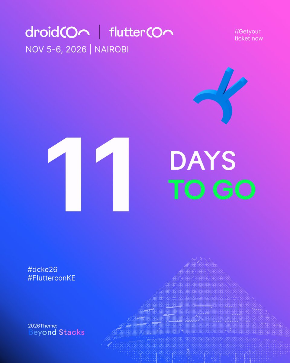 FlutterconKE's tweet photo. 11 DAYS TO GO! โณ๐
The countdown is heating up. In 11 days, the regional and global mobile community unites at PrideInn Azure in Nairobi as we step ๐๐ฒ๐๐ผ๐ป๐ฑ ๐ฆ๐๐ฎ๐ฐ๐ธ๐!
๐๏ธ Secure your ticket: https://t.co/gE4GhAZuHl
#dcke26 #flutterconke26 #BeyondStacks https://t.co/5e8dBW4yu4